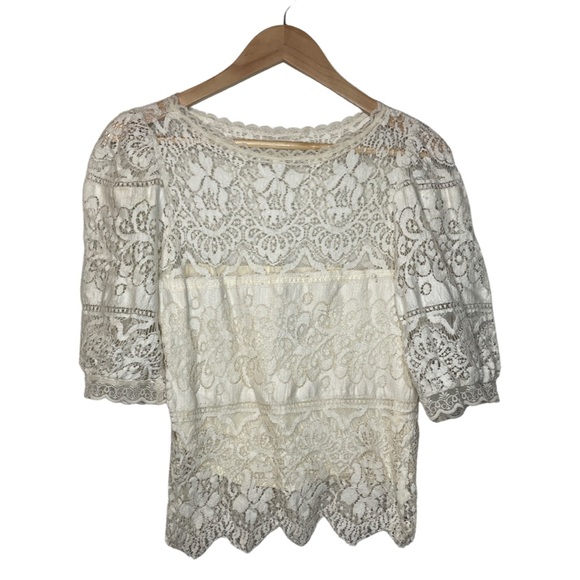 JAFF by Carol Anderson vintage lace and cotton 3/4 sleeve blouse  small - Picture 1 of 3